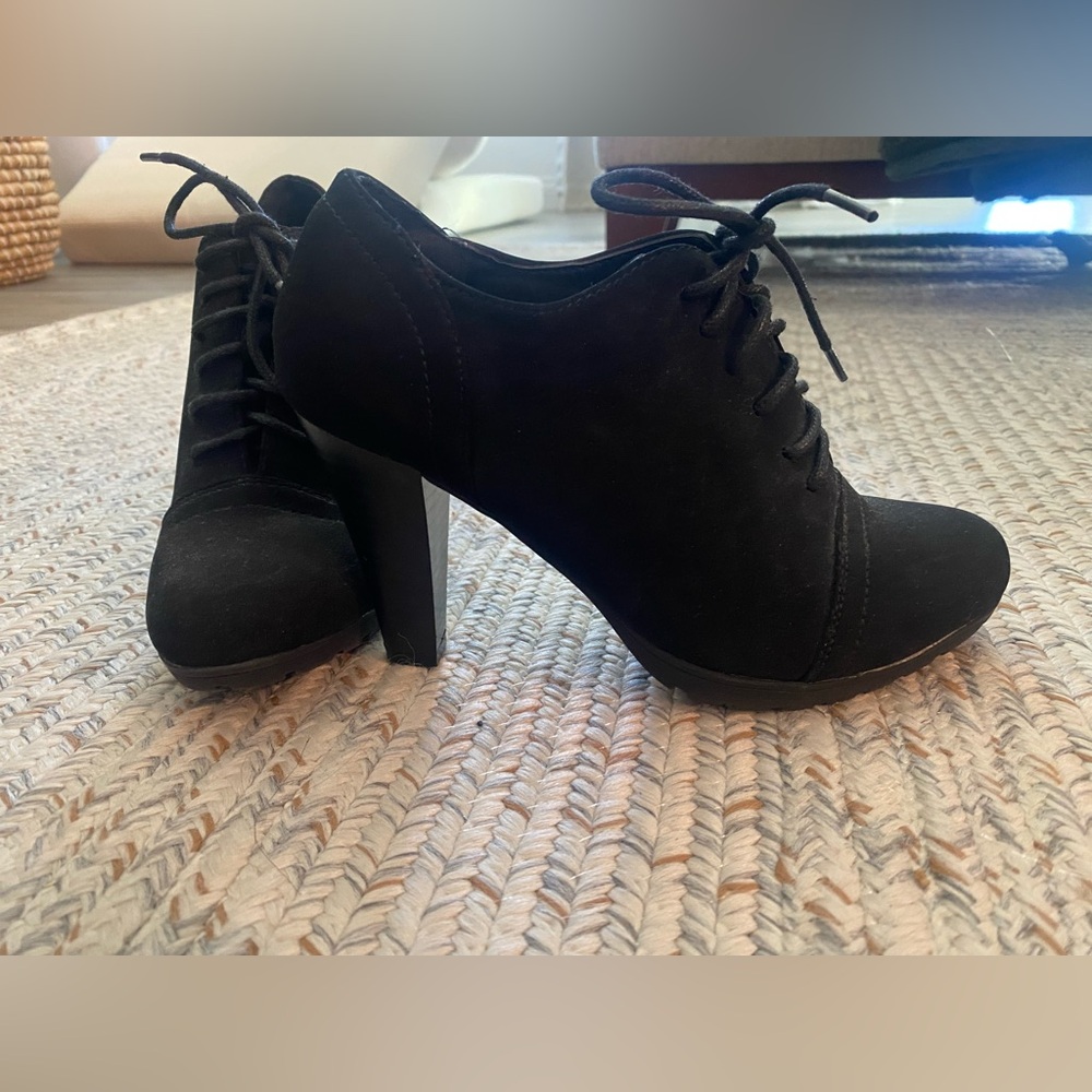 Classic Black Lace-Up Suede High Heel Booties